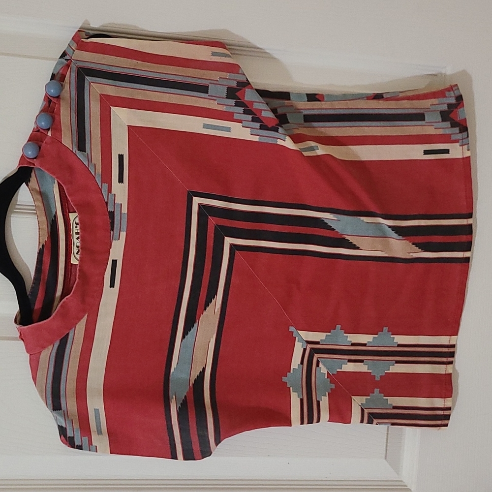 Vintage Southwest Print Button Shoulder Tee